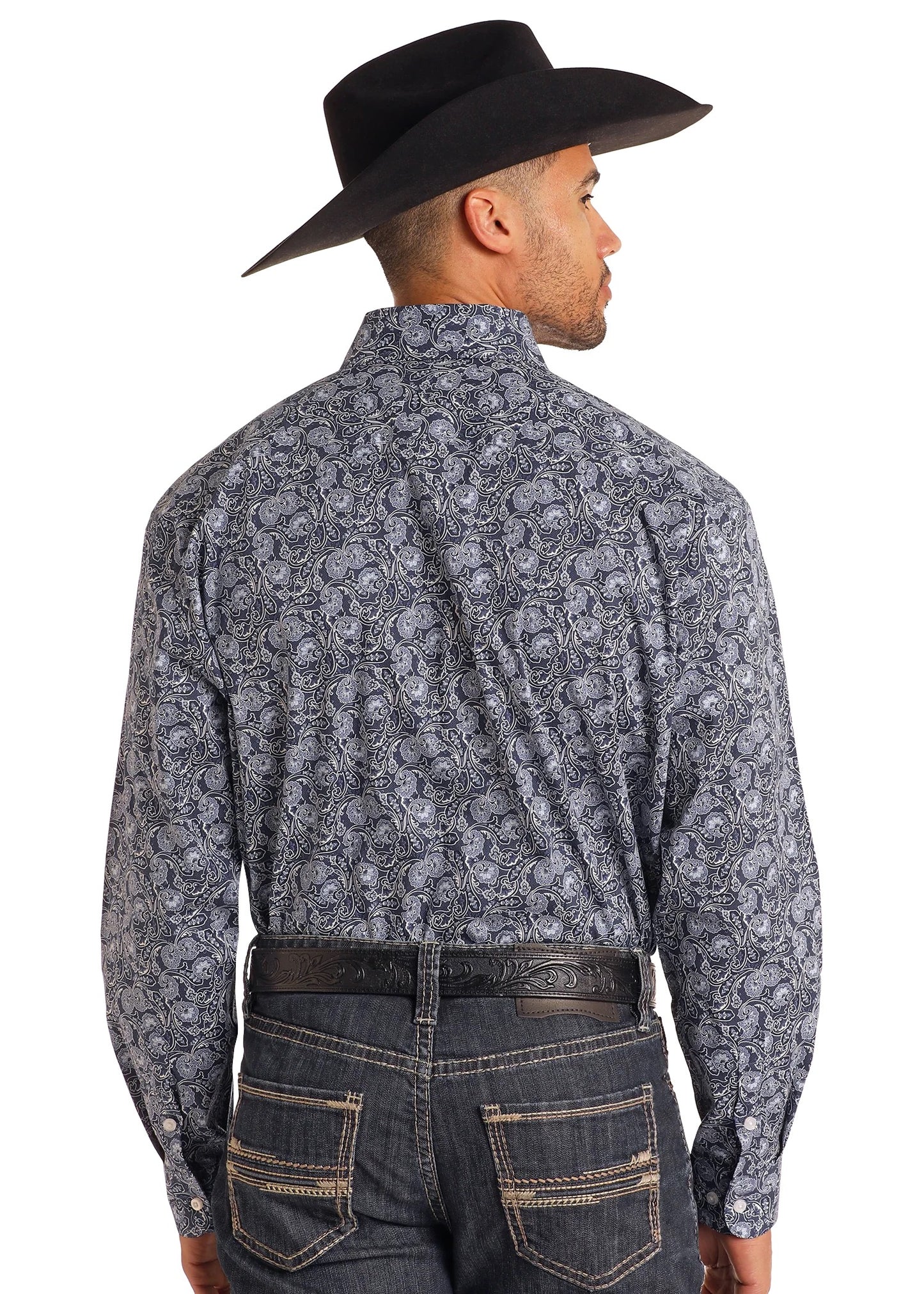 Panhandle CLASSIC FIT NAVY PAISLEY LONG SLEEVE BUTTON DOWN SHIRT