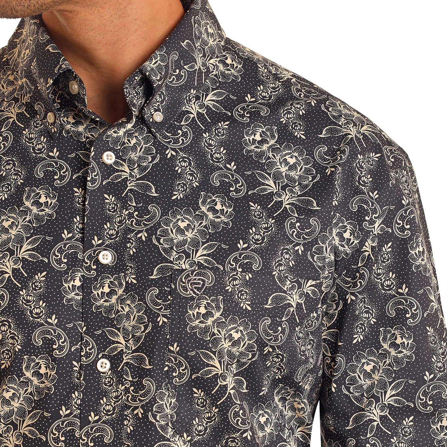 Rock & Roll Denim Men's Black Floral Print Button Down Shirt