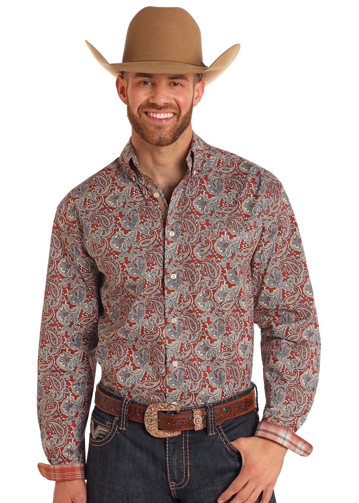 ROUGH STOCK PAISLEY LONG SLEEVE BUTTON DOWN SHIRT