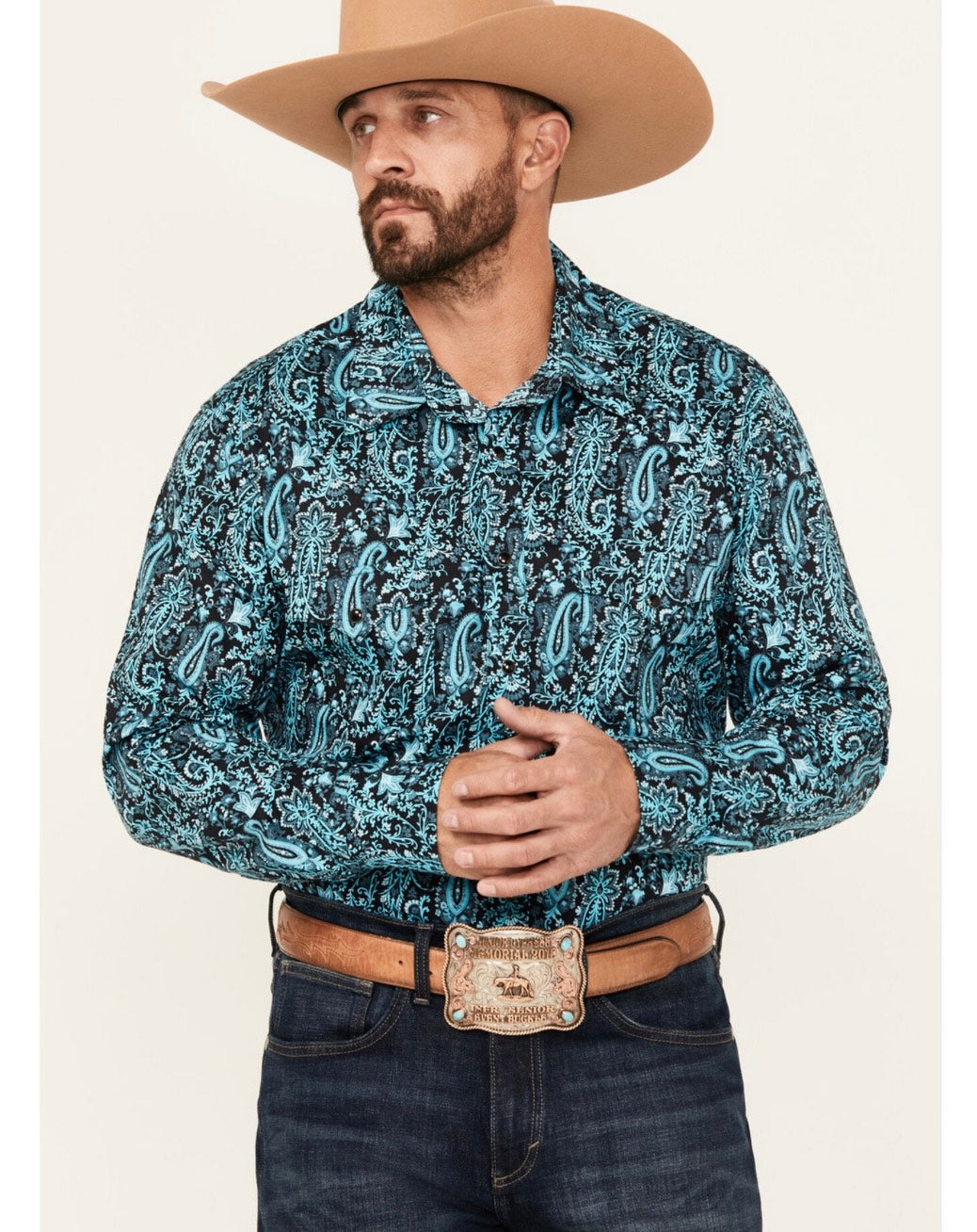 ROCK & ROLL DENIM MEN'S PAISLEY PRINT LONG SLEEVE SNAP STRETCH WESTERN SHIRT