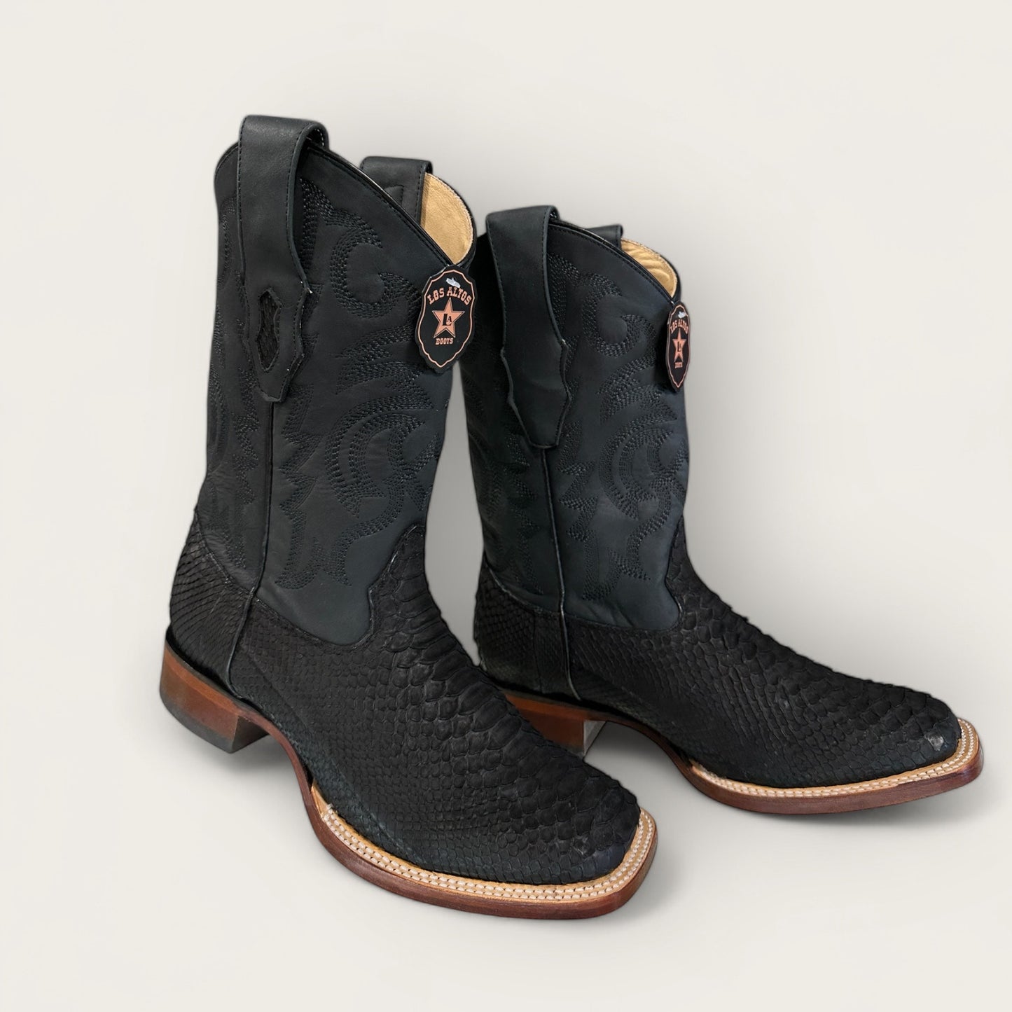 Los Altos Matte Black Genuine Python Boots