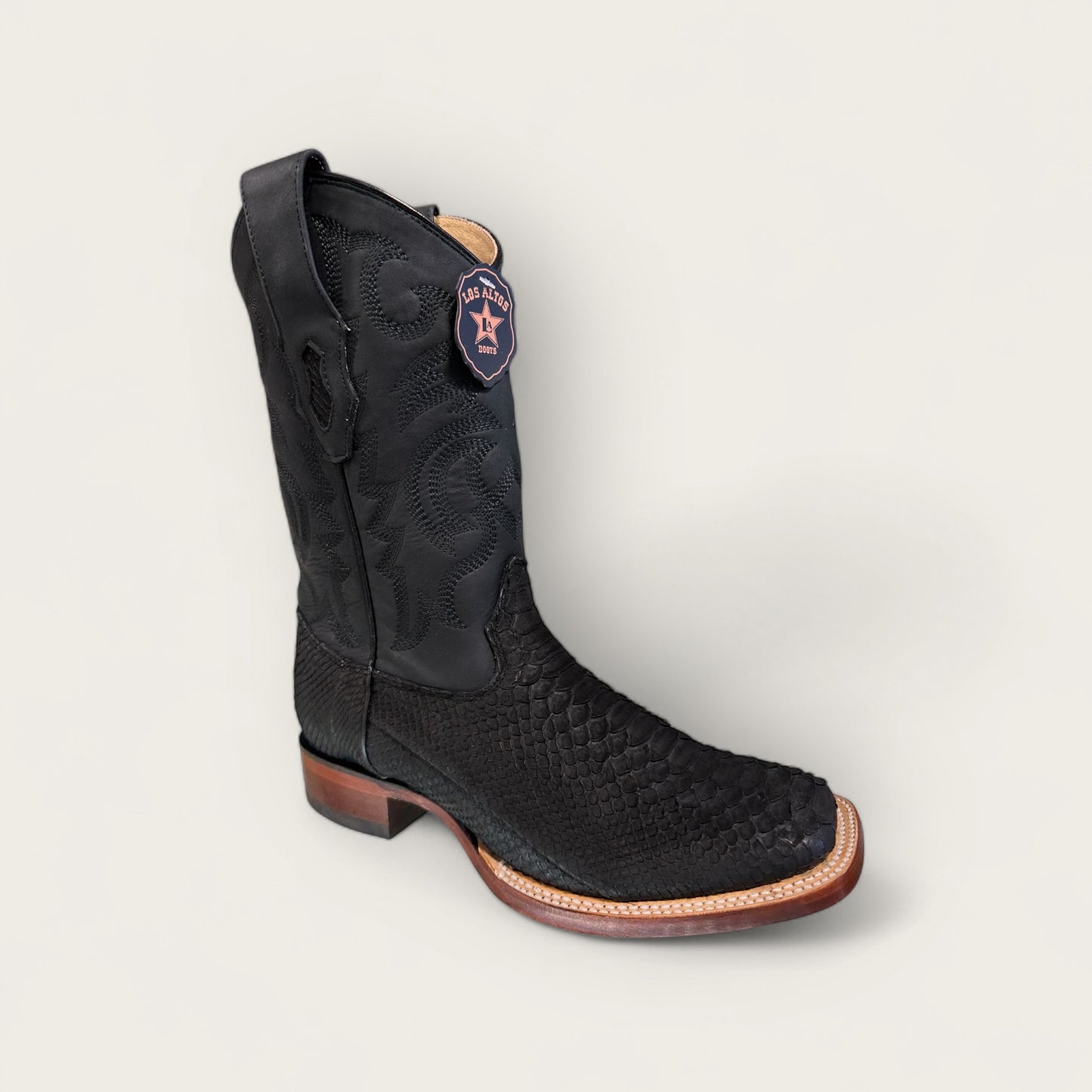 Los Altos Matte Black Genuine Python Boots