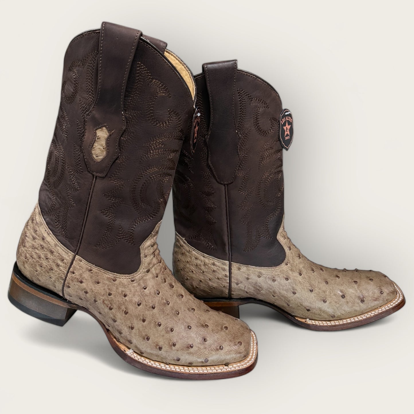 Los Altos Mocha Genuine Ostrich Square Toe Boots