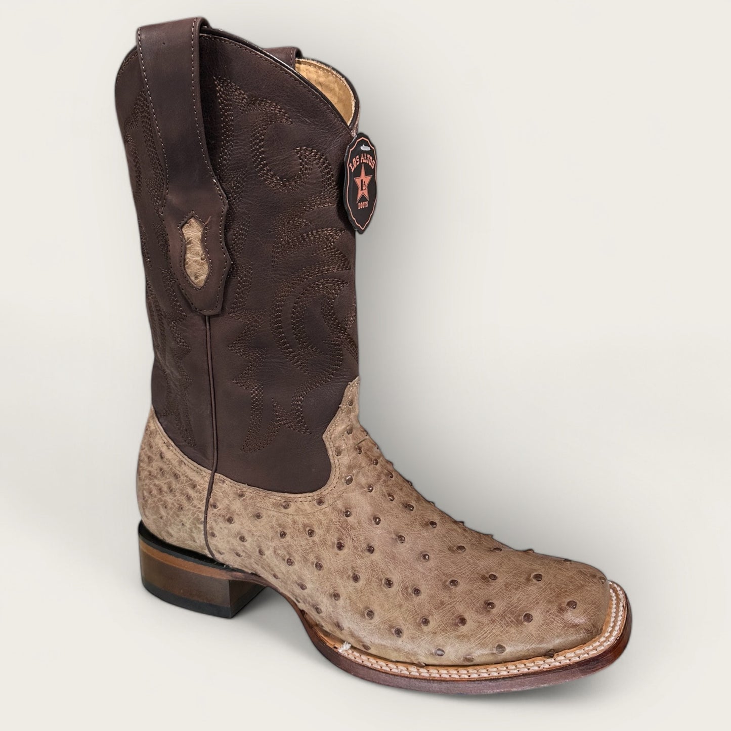 Los Altos Mocha Genuine Ostrich Square Toe Boots