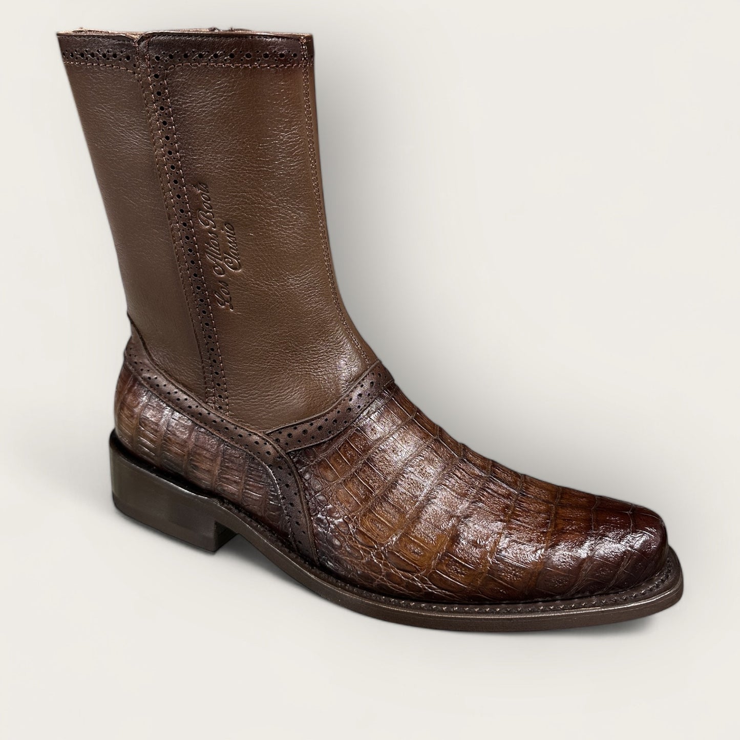 Faded Brown Genuine Caimen Belly  Rooper Boots