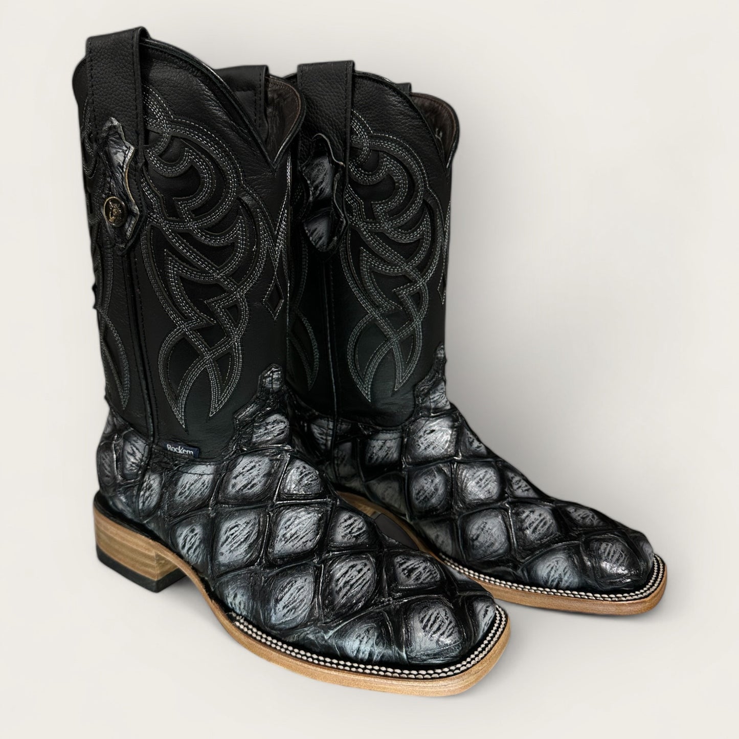 Big Bass Black Safari Pirarucu Square Toe Cowboy Boots